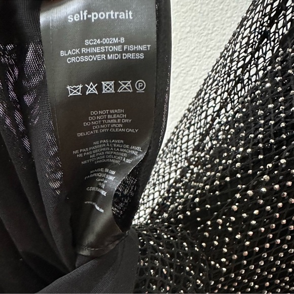 SELF PORTRAIT Black Rhinestone Fishnet Crossover Midi Dress US 6 - Picture 3 of 8